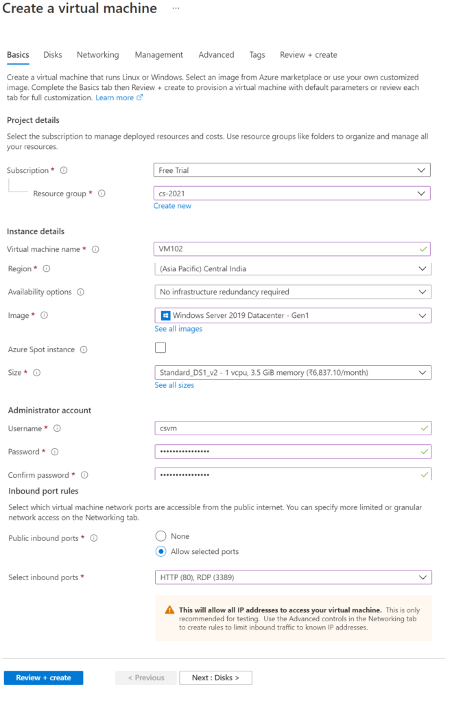 Azure VM Create Rule