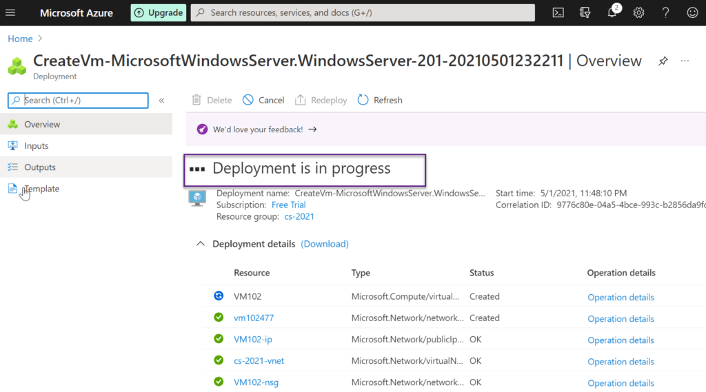 Azure-virtual-machines-deployment-progress