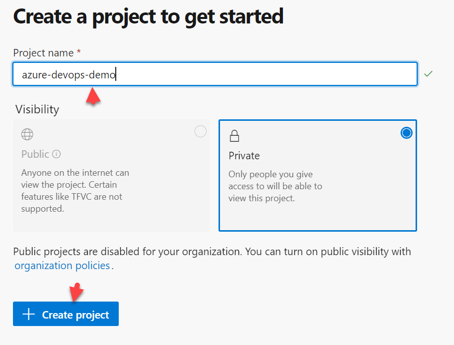 Azure DevOps Creation of the Project