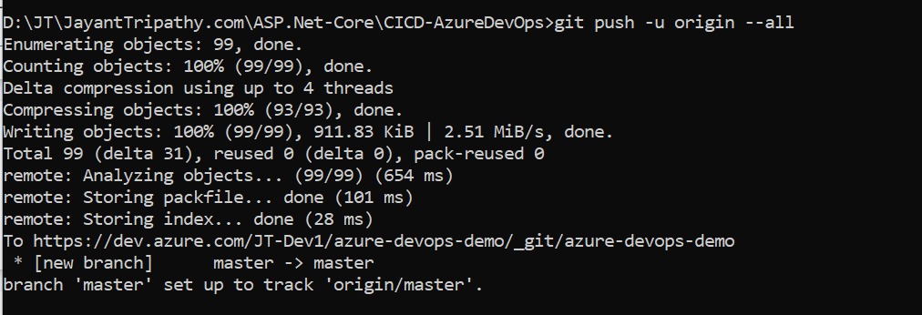 Azure DevOps- code push into origin