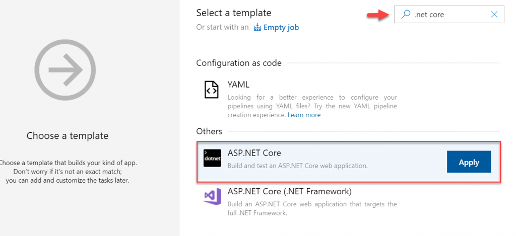Azure DevOps- Create new Pipelines- Choose ASP.Net Core Template