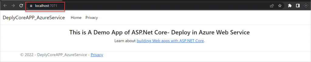 Localhost ASP.Net Core Demo App