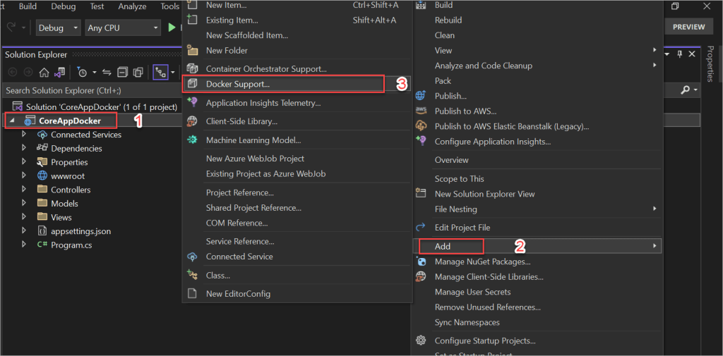 Adding docker file into ASPNet core application