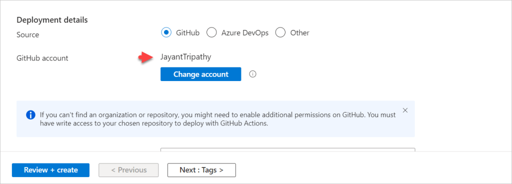 azure static web apps connected to GitHub