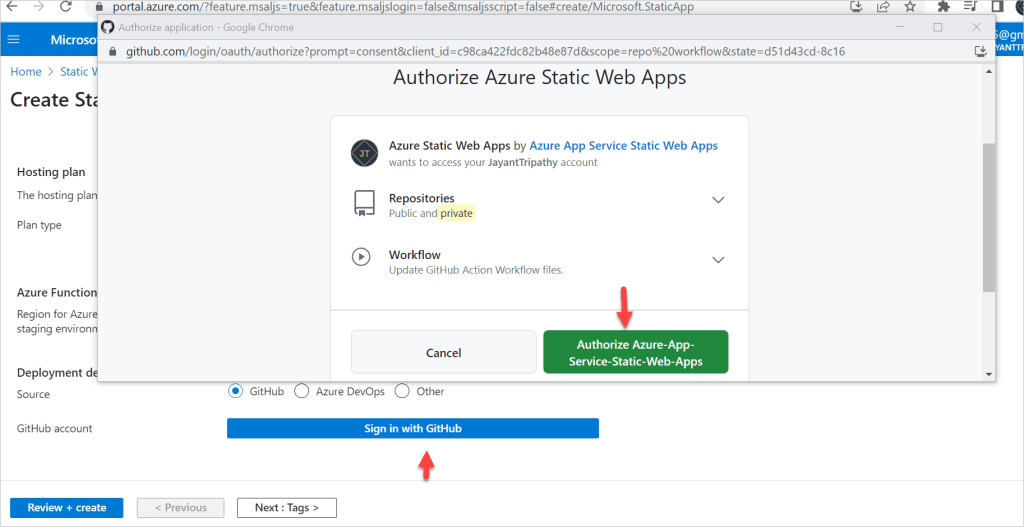 azure static web apps creation-step2