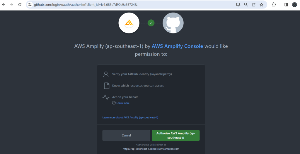AWS-Amplify-hosting-GitHub-authorize