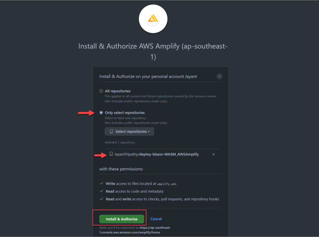 AWS-Amplify-hosting-GitHub-authorize-approve