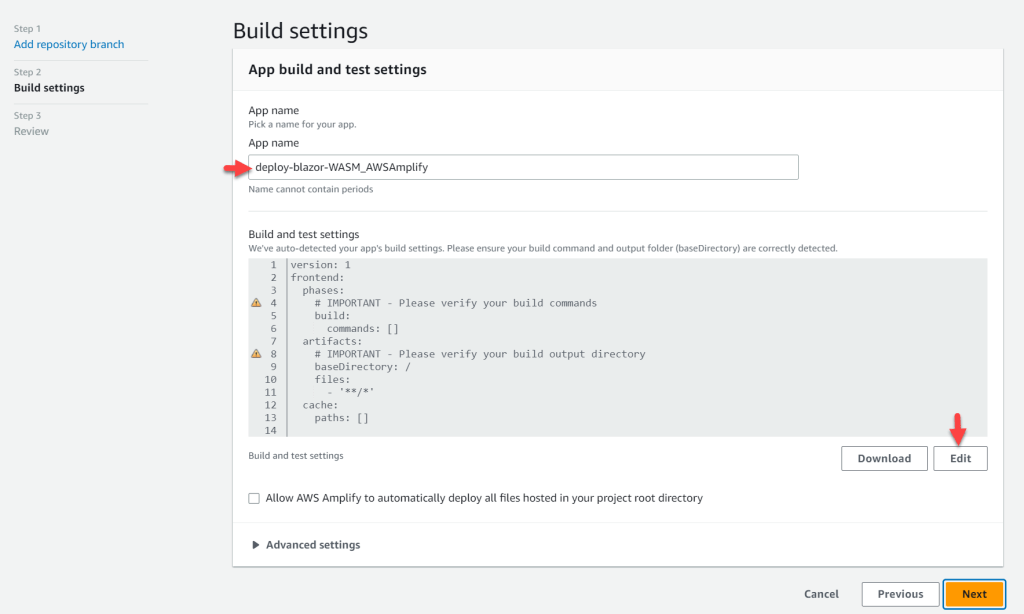 AWS-Amplify-hosting-build-settings