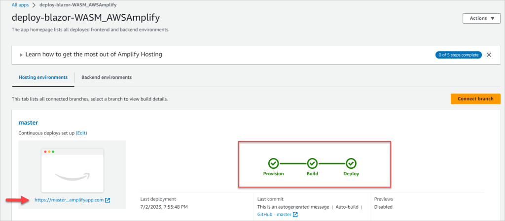 AWS-Amplify-hosting-deploy-success