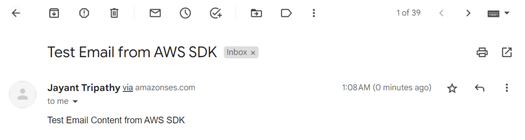 Amazon-SES SDK Email Success