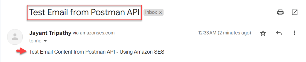 Amazon-SES SMTP- Email Success