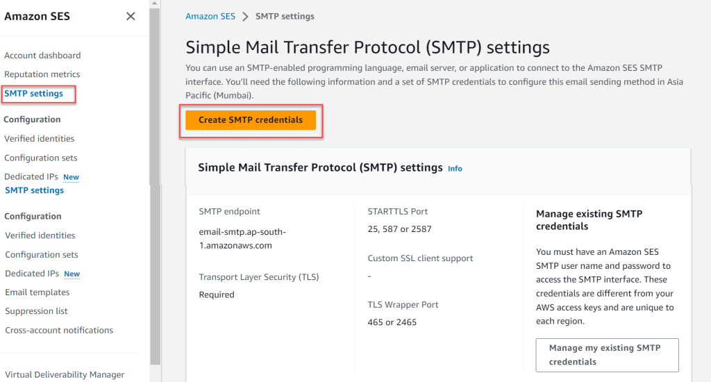 Amazon-SES SMTP Settings