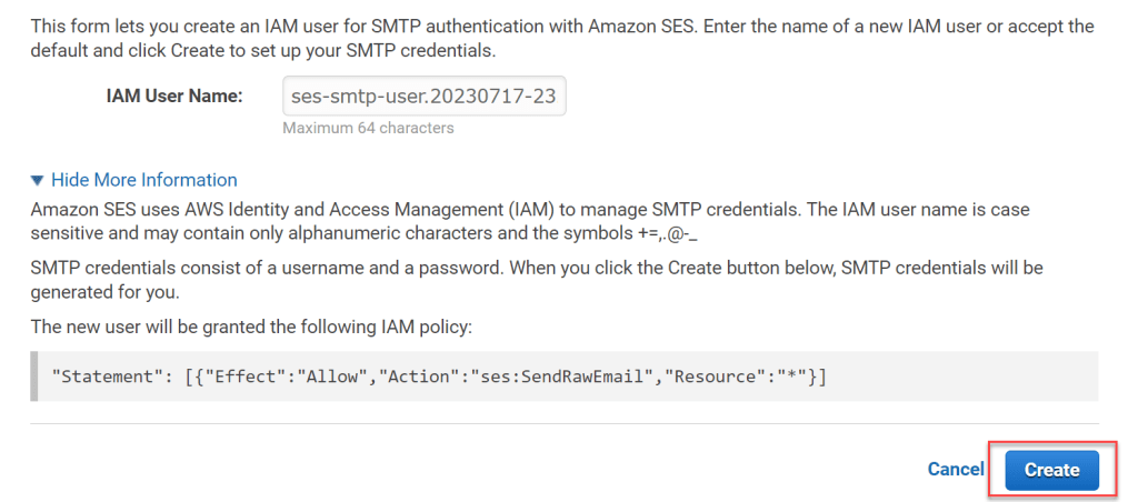 Amazon-SES SMTP Settings User Creation