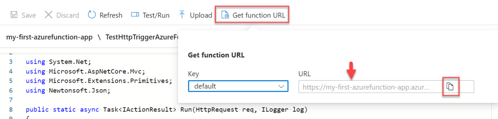 Azure Function Htpp Trigger function default Url