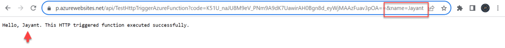 Azure Function Htpp Trigger function default Url pass by name