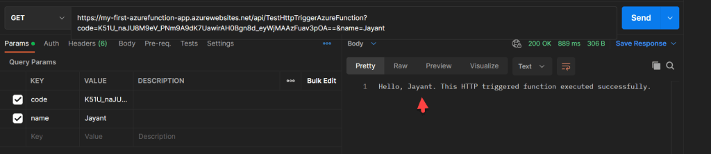 Azure Function Htpp Trigger function test using postman