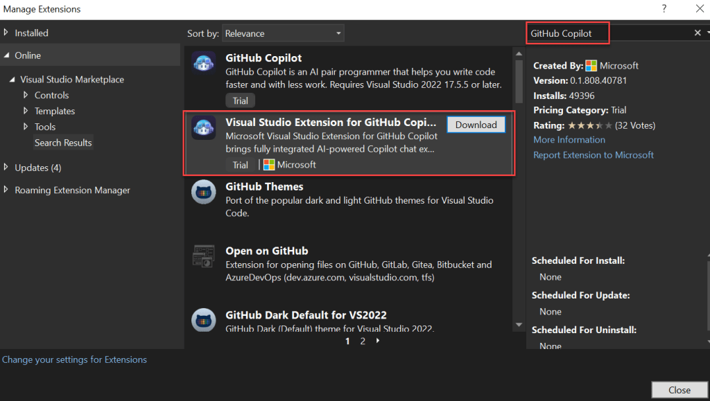 Implement GitHub Copilot Chat in Visual Studio-Install Visual Studio Extension Preview