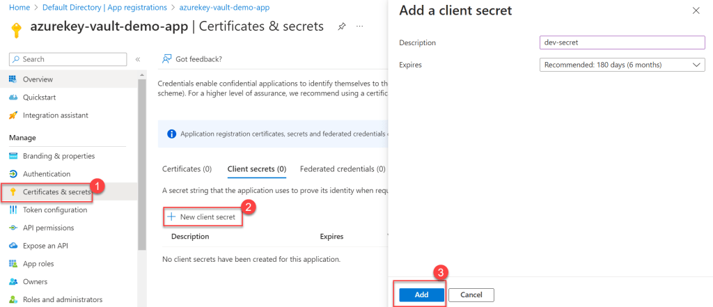 Azure Key Certificates and Secrets