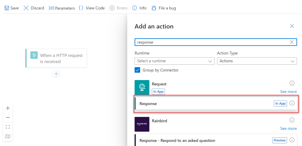 Azure Logic Apps- Add Response request