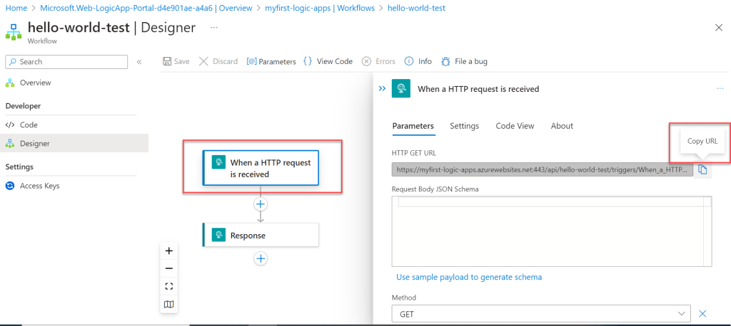 Azure Logic Apps- HTTP GET URL