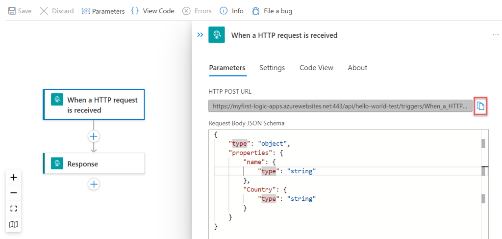 Azure Logic Apps- POST Method Copy Url