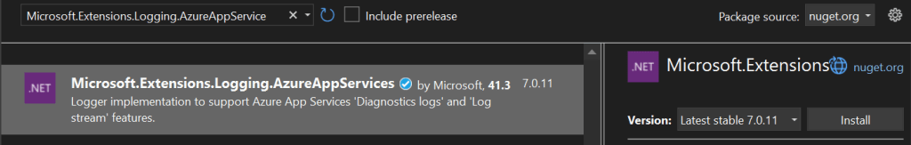 Microsoft.Extensions.Logging.AzureAppServices