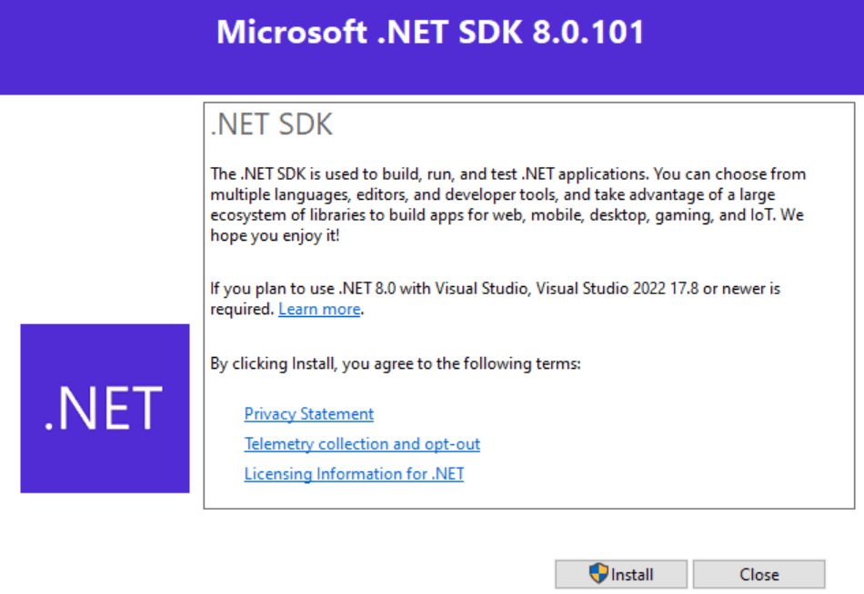 .Net SDK installer