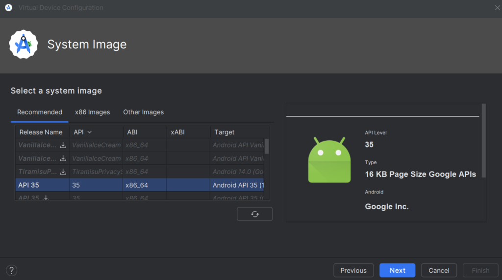 android-emulator-API 35