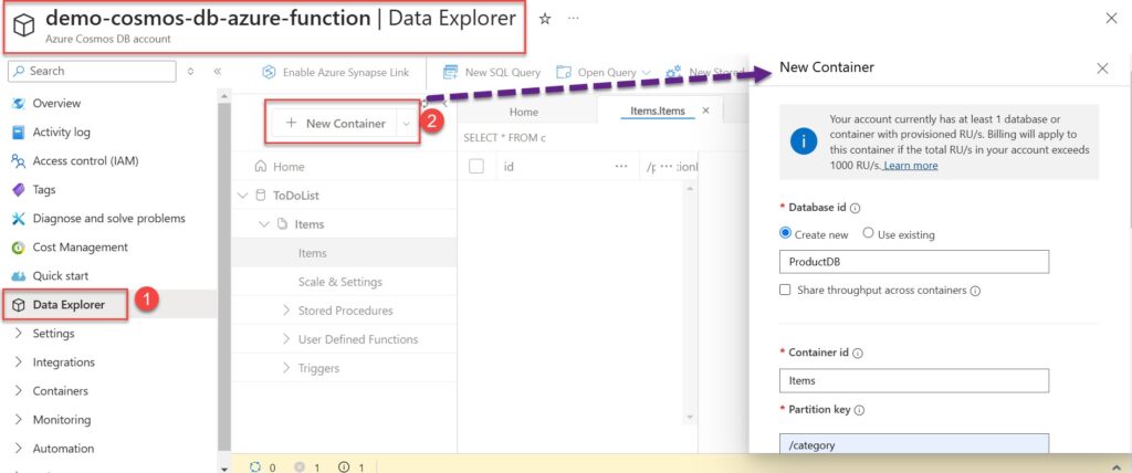 Azure_Cosmos_db_create_new_container