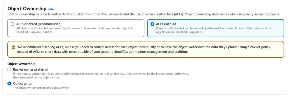 S3-bucket-creation-ACLs-enabled