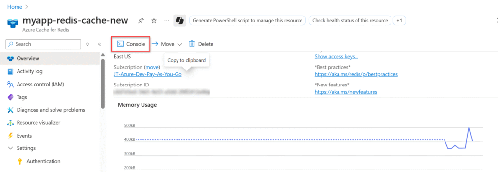 azure redis console