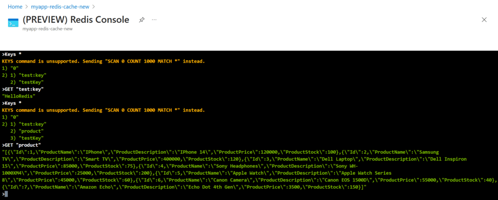 azure redis console keys access