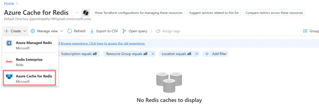 create azure cache for Redis