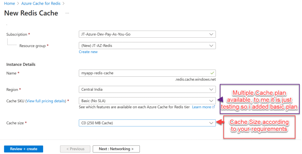 create azure cache for Redis steps